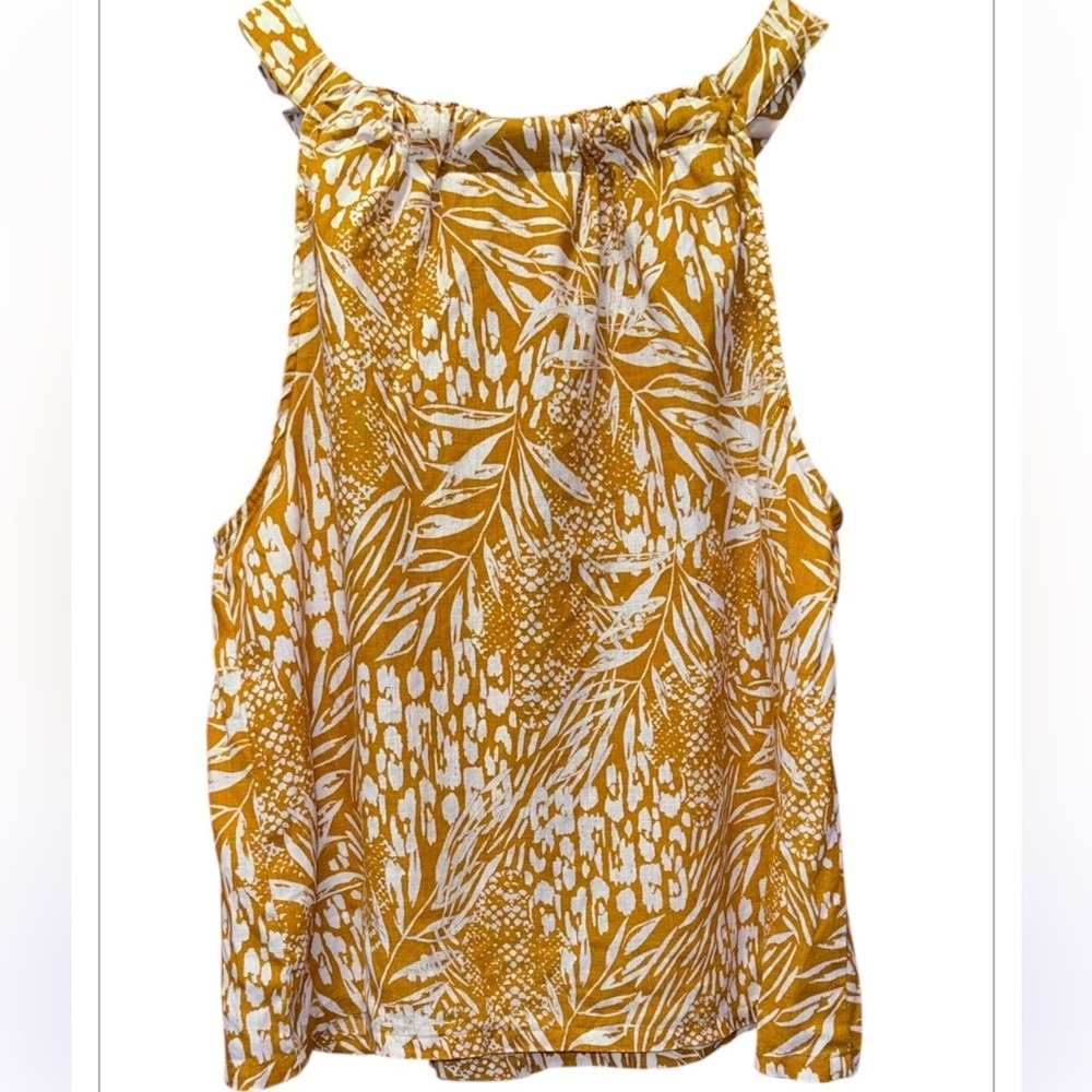 Christian Siriano Linen Mustard and White Leaf Print Tank Top - Picture 2 of 3